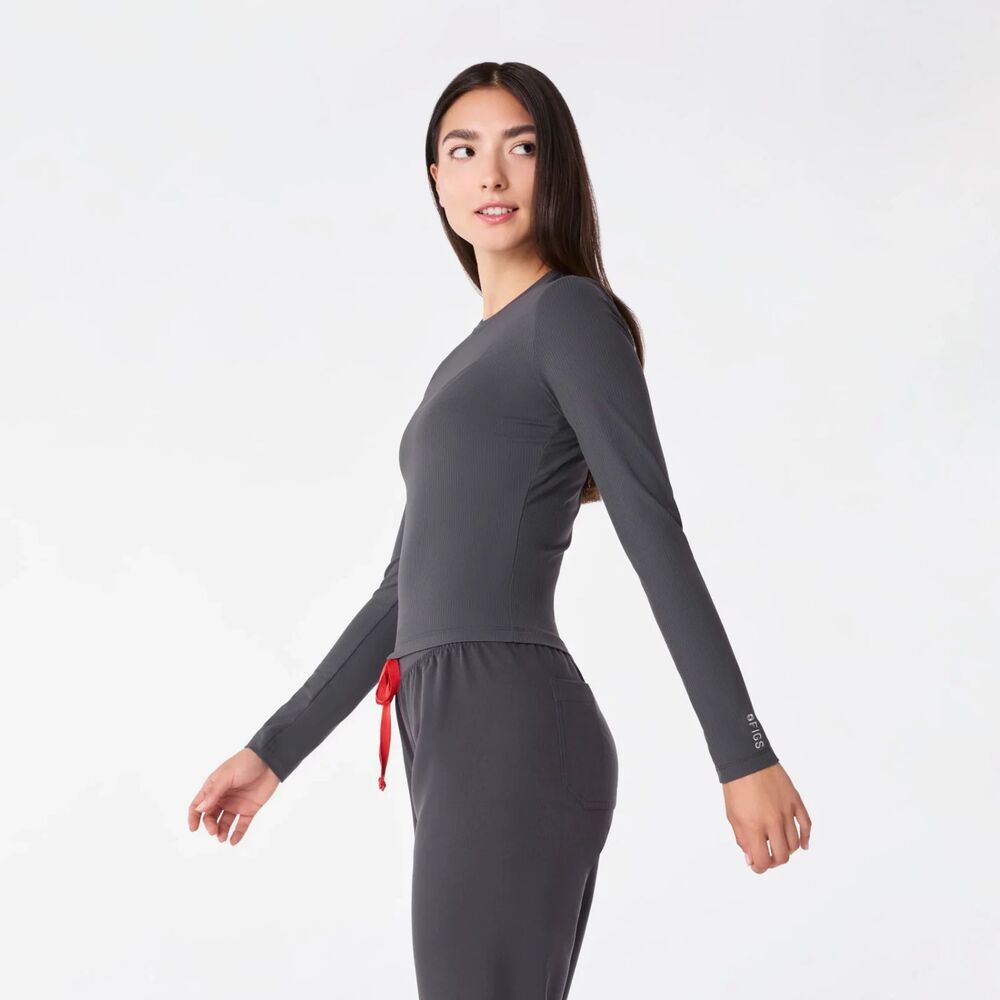FIGS Palmer Ribbed Cropped Underscrub Top Large Long Sleeve Crewneck Basic